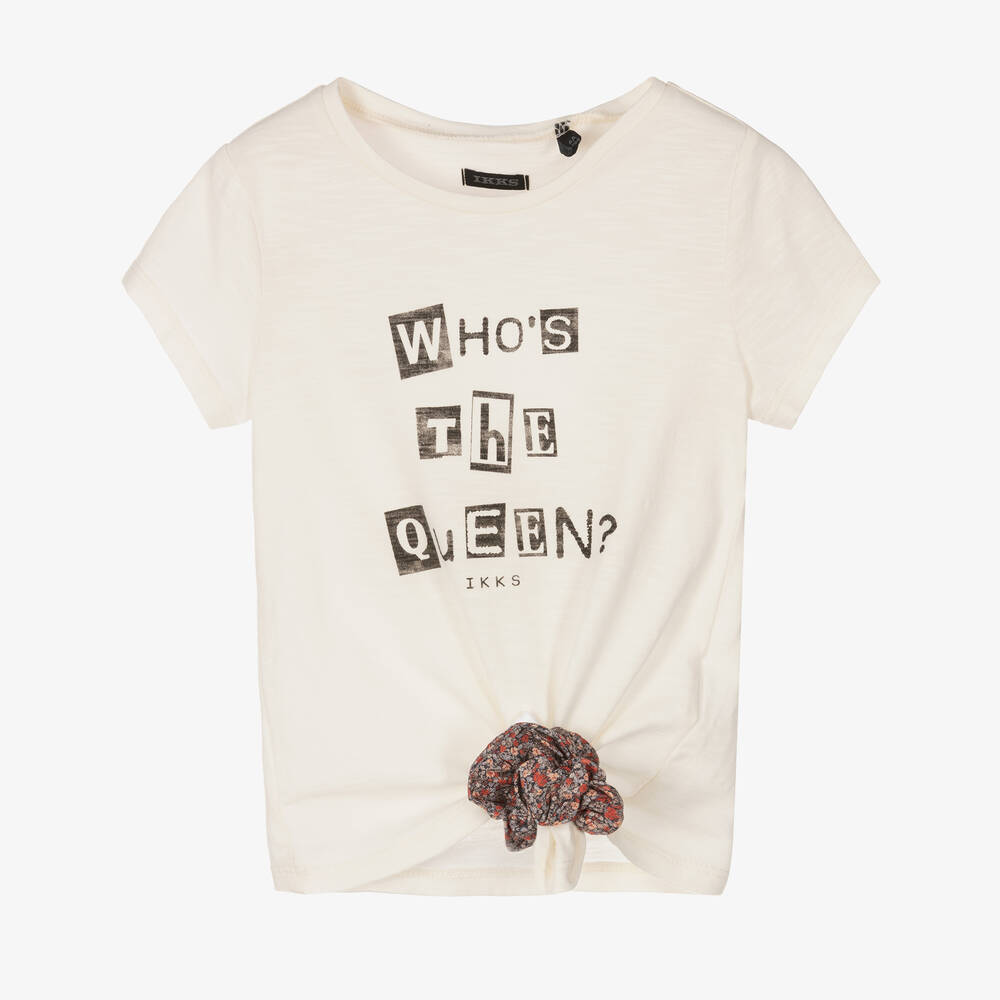 IKKS - Girls Ivory Cotton T-Shirt | Childrensalon