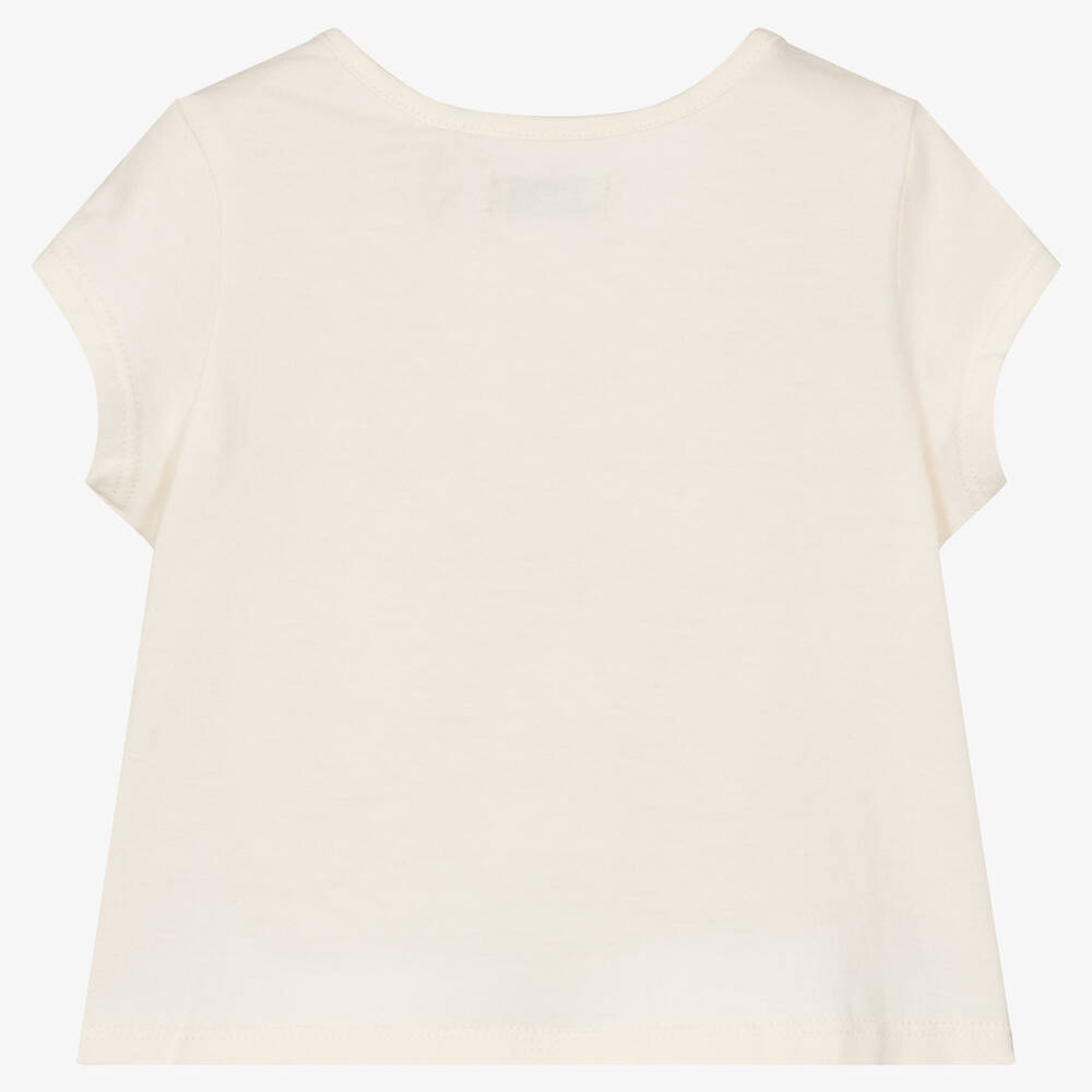 IKKS-Girls Ivory Cotton T-Shirt | Childrensalon Outlet