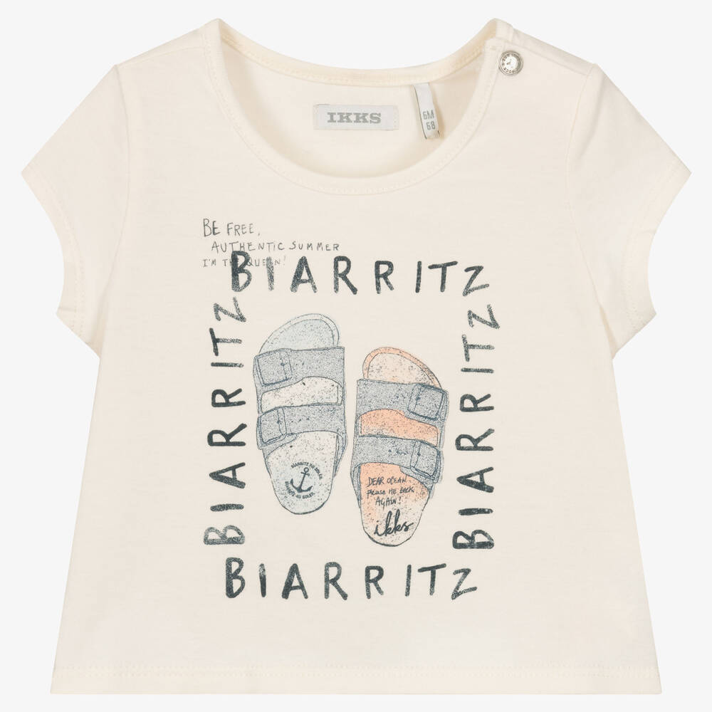 IKKS - Girls Ivory Cotton T-Shirt | Childrensalon