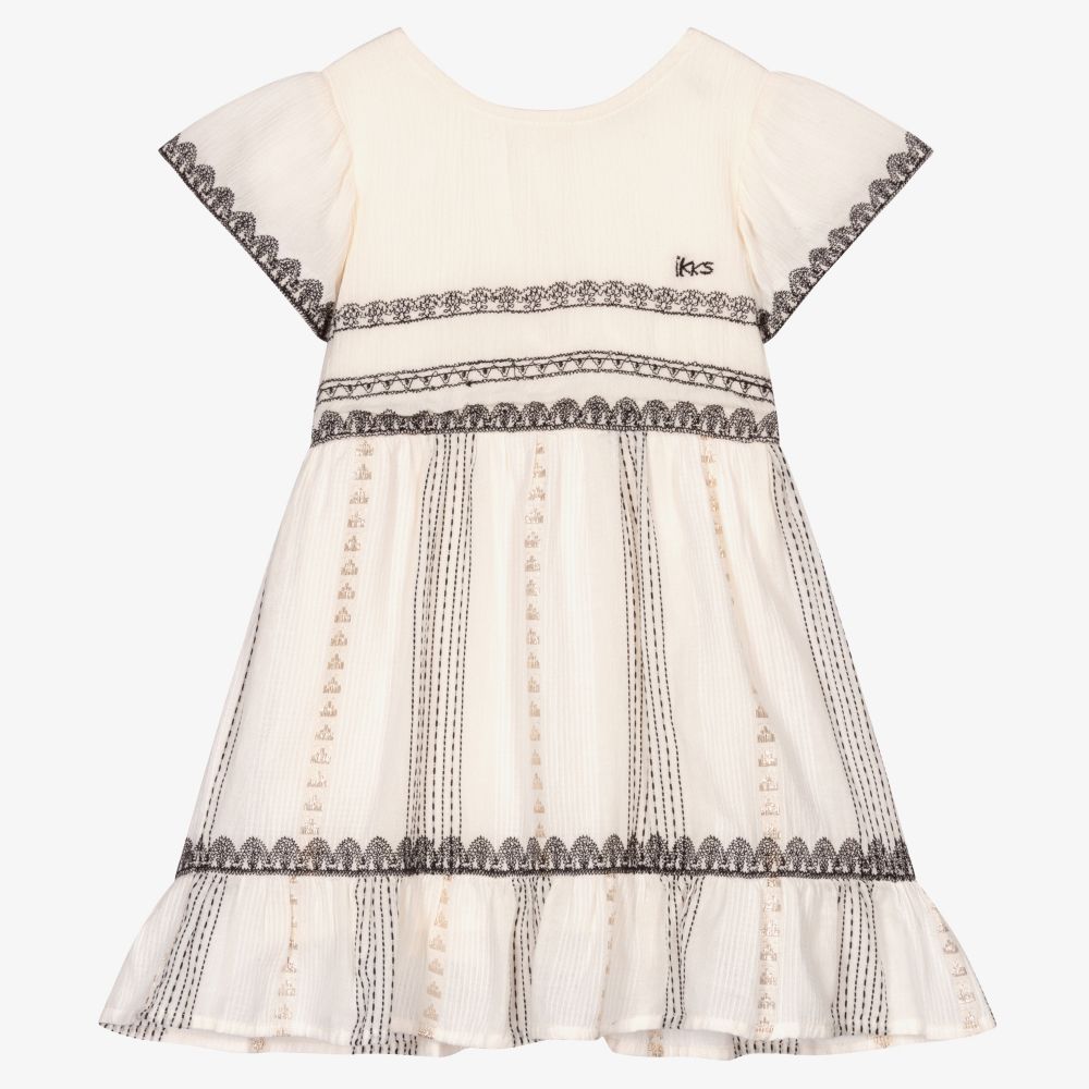 IKKS - Кремовое платье с вышивкой для девочек | Childrensalon