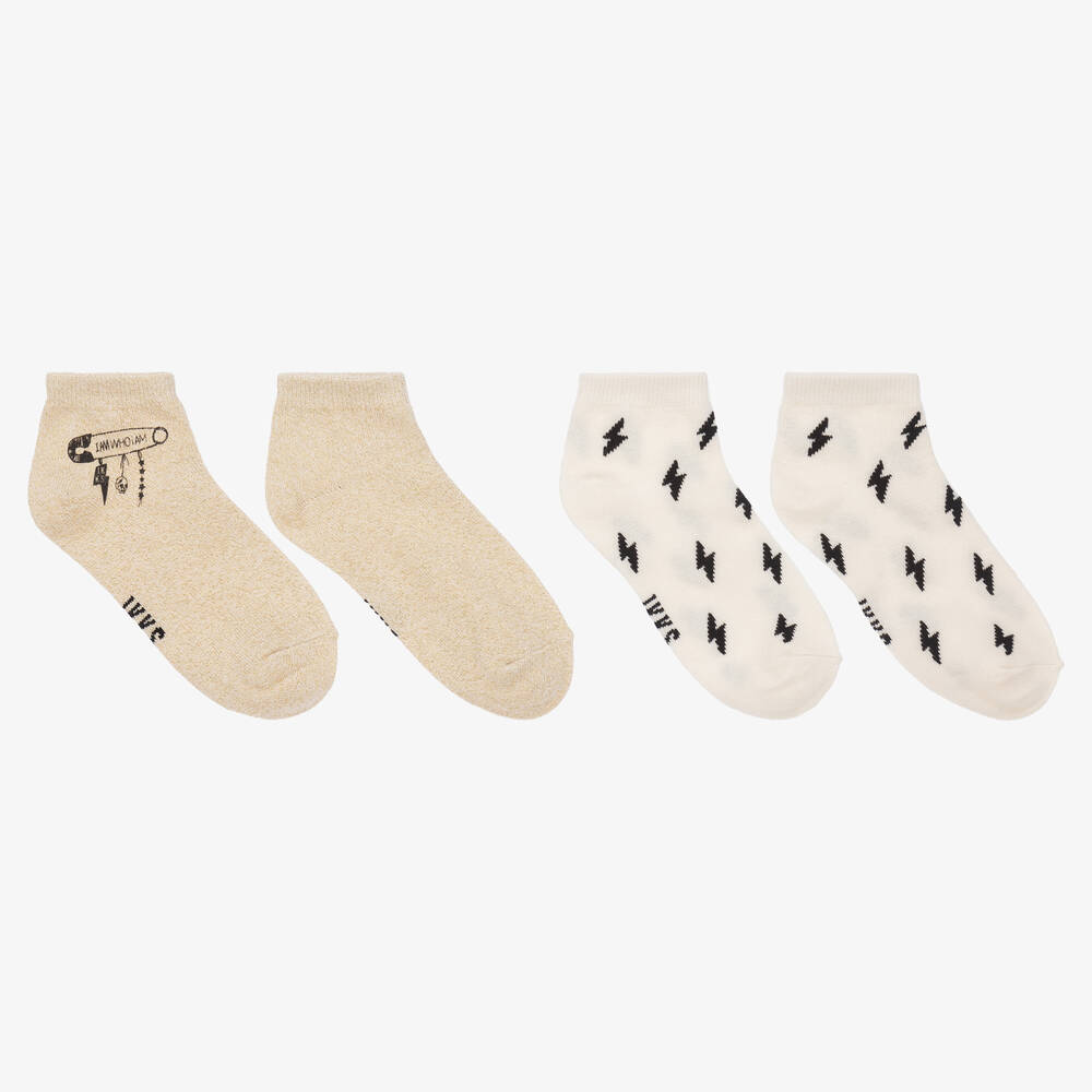 IKKS - Girls Ivory & Gold Socks (2 Pack) | Childrensalon