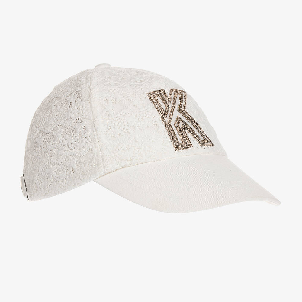 IKKS - Girls Ivory Lace Logo Cap | Childrensalon