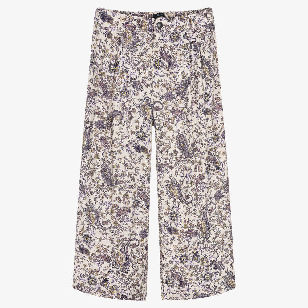 آي كيه كيه إس-Girls Ivory Paisley Print Trousers | Childrensalon Outlet