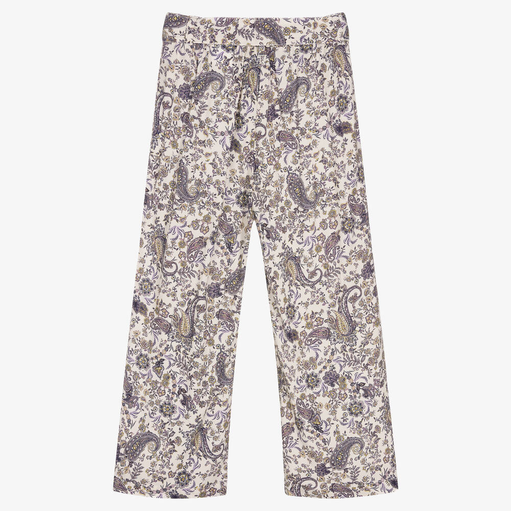 آي كيه كيه إس-Girls Ivory Paisley Print Trousers | Childrensalon Outlet