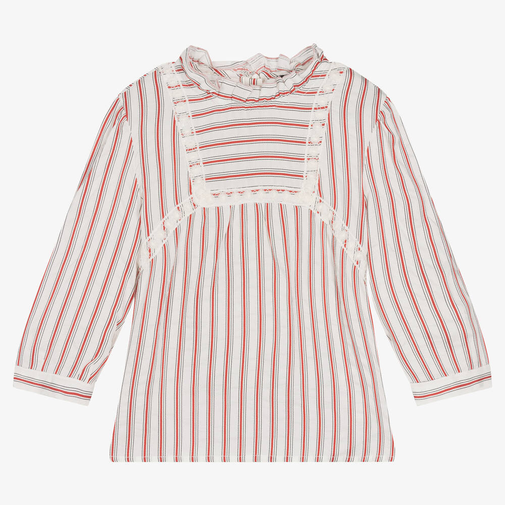 IKKS - Girls Ivory & Red Striped Blouse | Childrensalon