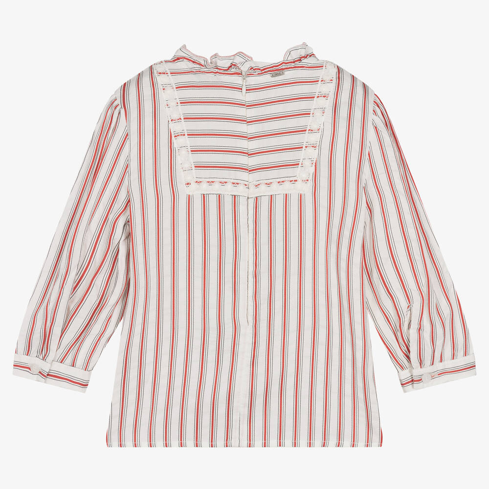 IKKS-Girls Ivory & Red Striped Blouse | Childrensalon Outlet