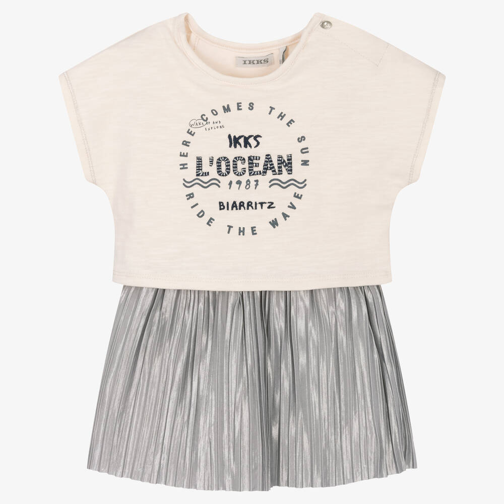 IKKS - Girls Ivory & Silver Layered Dress | Childrensalon