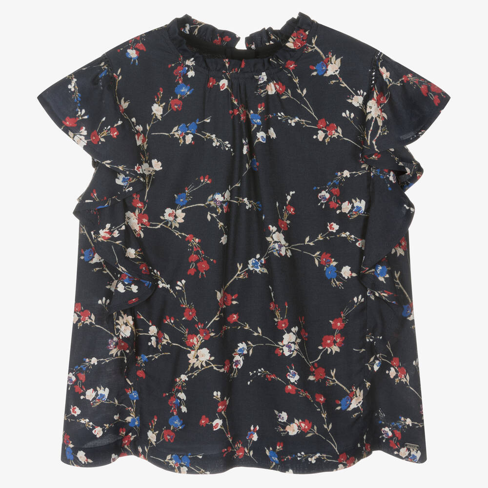 IKKS-Girls Navy Blue Floral Top | Childrensalon Outlet