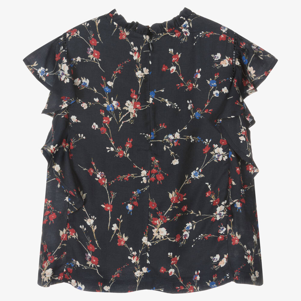 آي كيه كيه إس-Girls Navy Blue Floral Top | Childrensalon Outlet