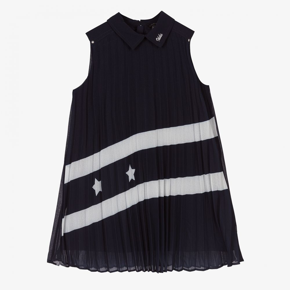 IKKS - Girls Navy Blue Pleated Dress | Childrensalon