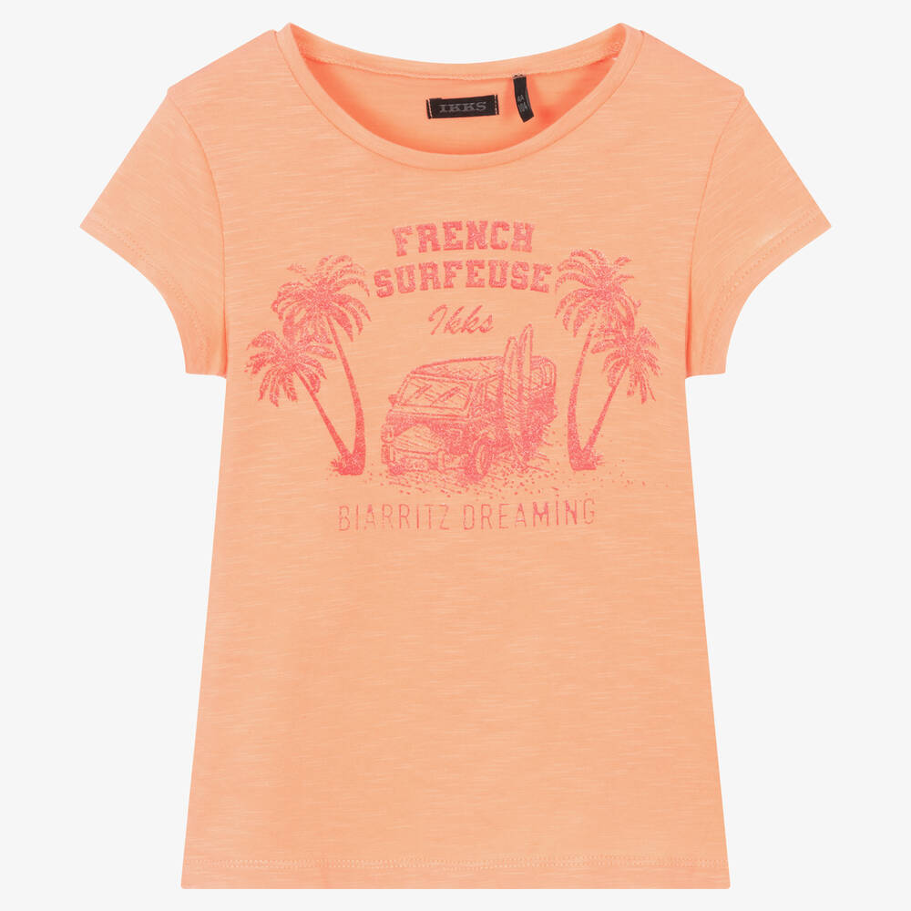 IKKS - Girls Orange Cotton T-Shirt | Childrensalon