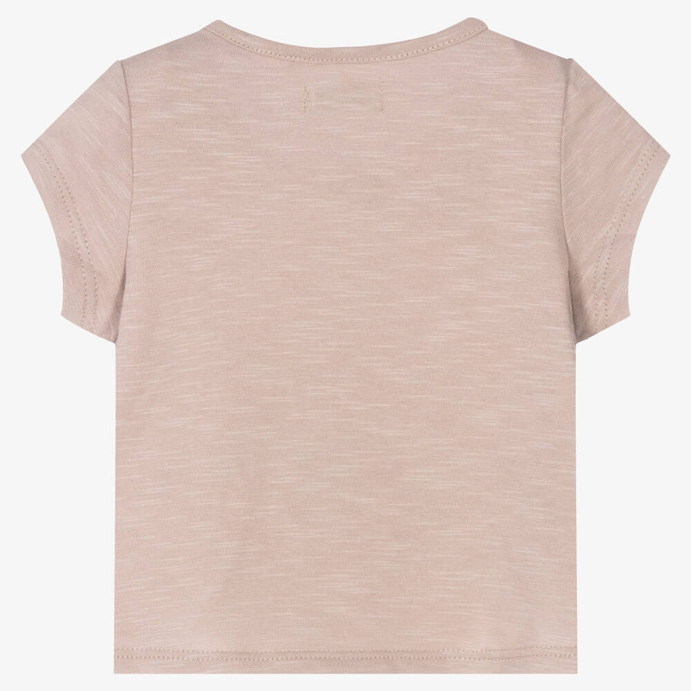 IKKS-Girls Pink Cat Cotton T-Shirt | Childrensalon Outlet