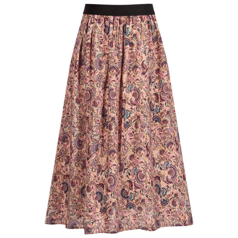 آي كيه كيه إس-تنورة ماكسي فيسكوز لون زهري بطبعة ورود | Childrensalon Outlet