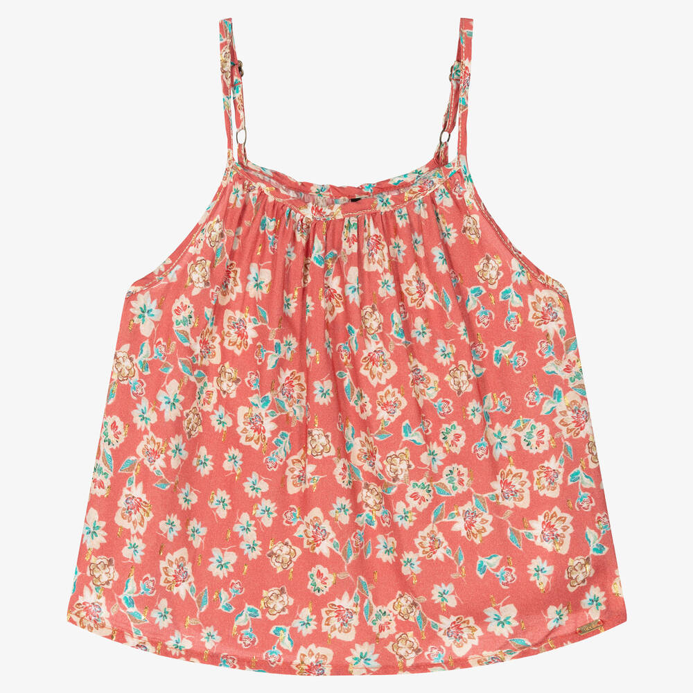 IKKS - Girls Pink Floral Viscose Blouse | Childrensalon