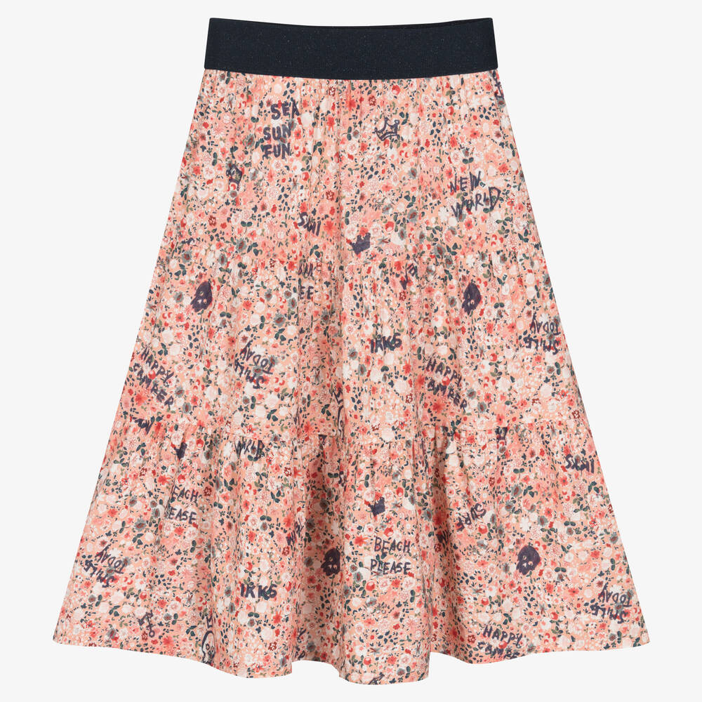 IKKS Girls Pink Floral Viscose Skirt Childrensalon Outlet