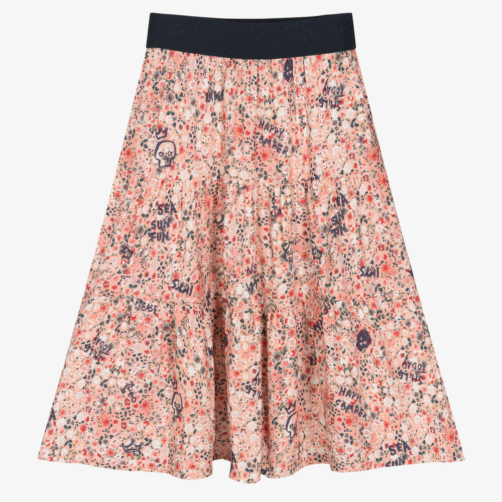 IKKS - Girls Pink Floral Viscose Skirt | Childrensalon