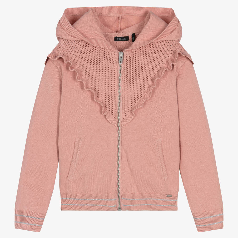 IKKS Girls Pink Knit Zip Up Hoodie Childrensalon Outlet