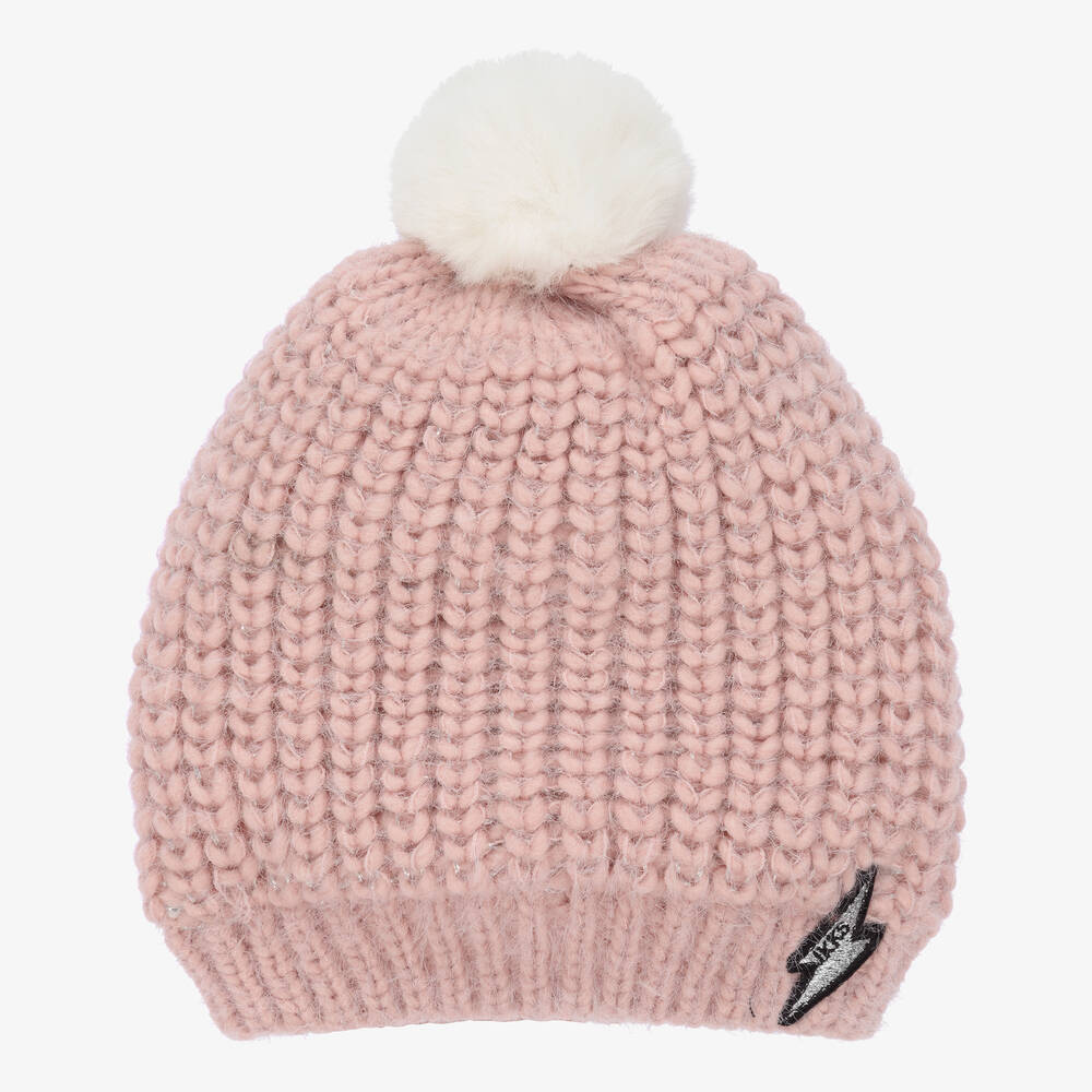 IKKS - Girls Pink Knitted Pom-Pom Hat | Childrensalon