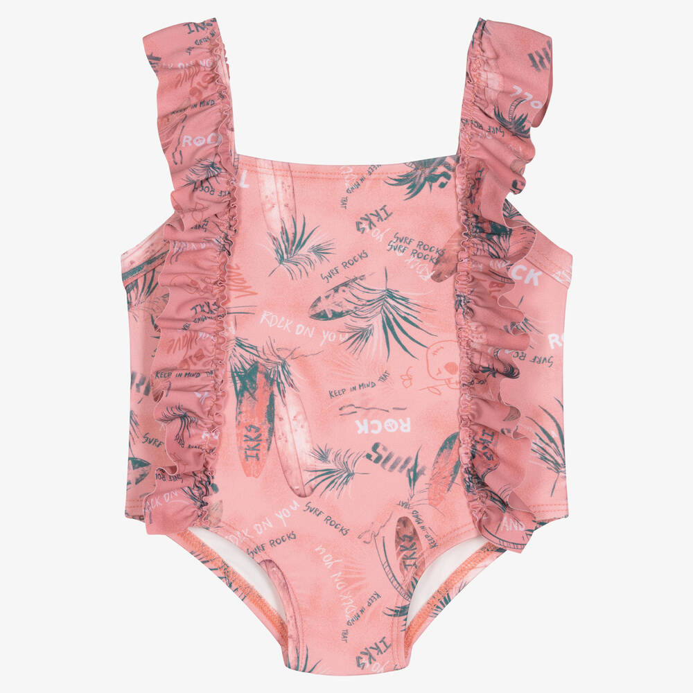 IKKS - Girls Pink Ruffle Swimsuit | Childrensalon