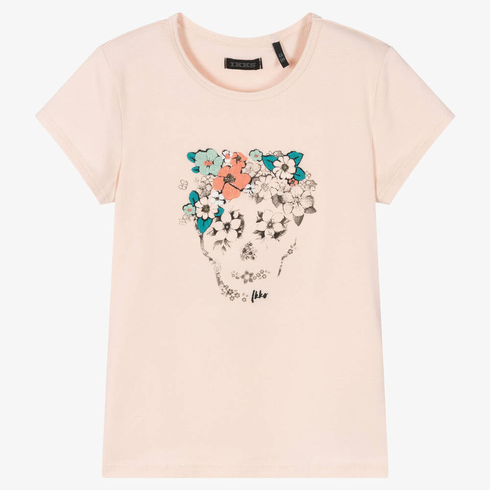 IKKS - Girls Pink Skull Print T-Shirt | Childrensalon