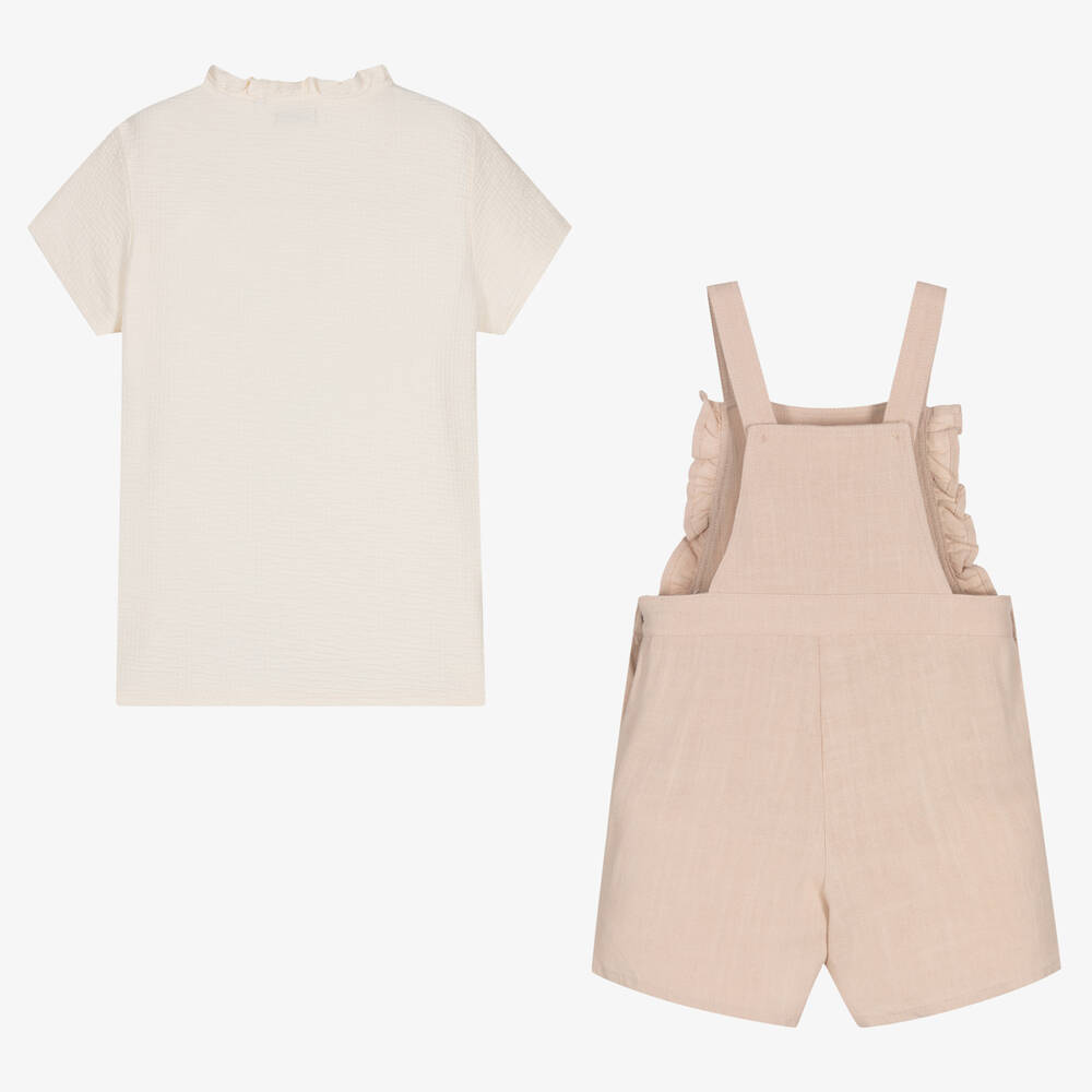 IKKS-Girls Pink Viscose Dungaree Set | Childrensalon Outlet