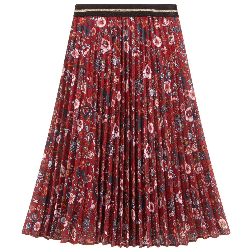 IKKS - Girls Red Floral Pleated Skirt | Childrensalon