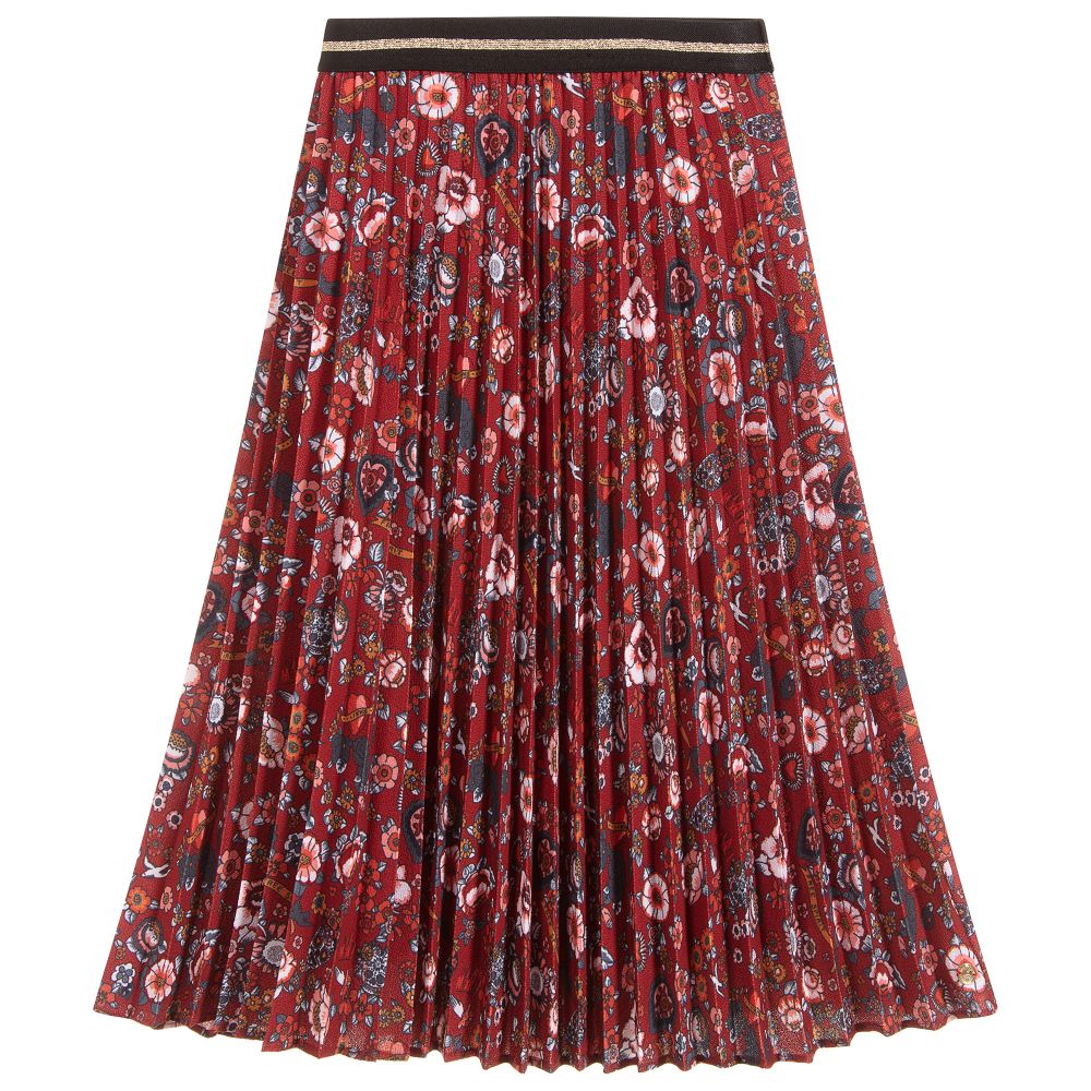 IKKS Girls Red Floral Pleated Skirt Childrensalon Outlet