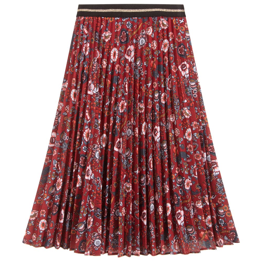 IKKS-Girls Red Floral Pleated Skirt | Childrensalon Outlet