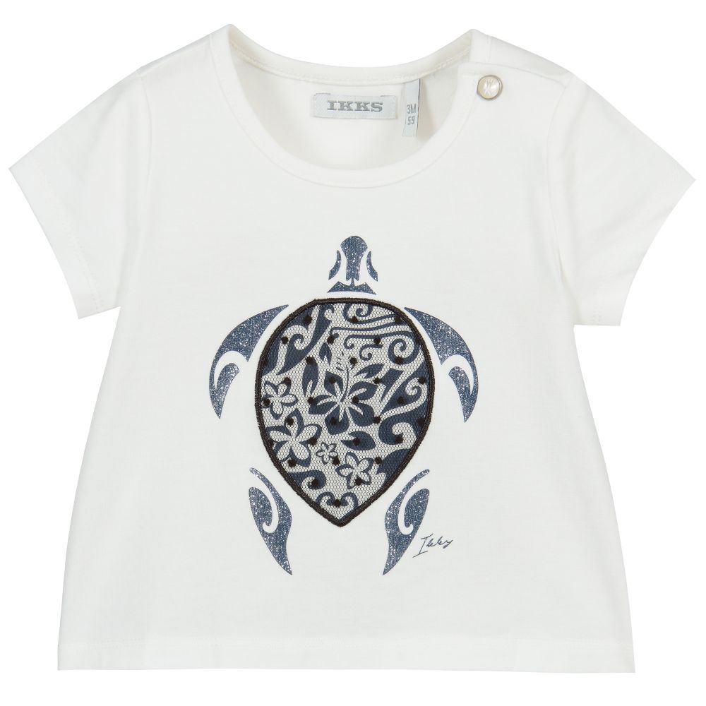 IKKS-Girls White Cotton T-Shirt | Childrensalon Outlet