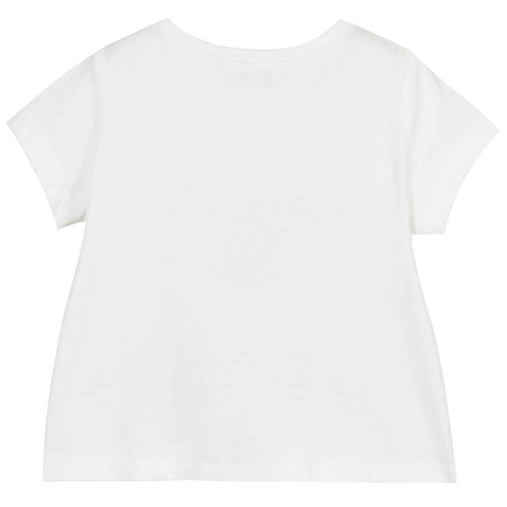 IKKS-Girls White Cotton T-Shirt | Childrensalon Outlet
