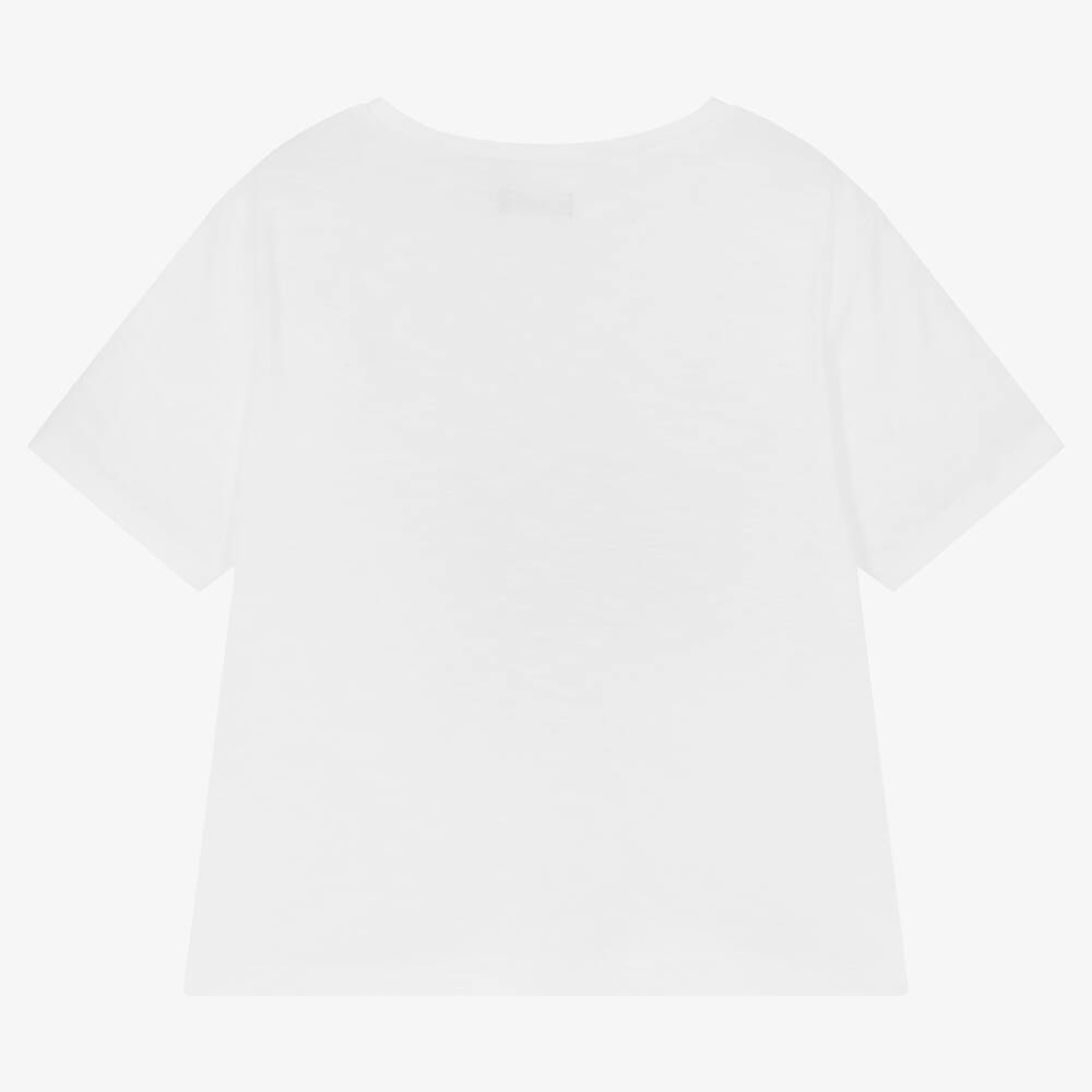 IKKS-Girls White Cotton T-Shirt | Childrensalon Outlet