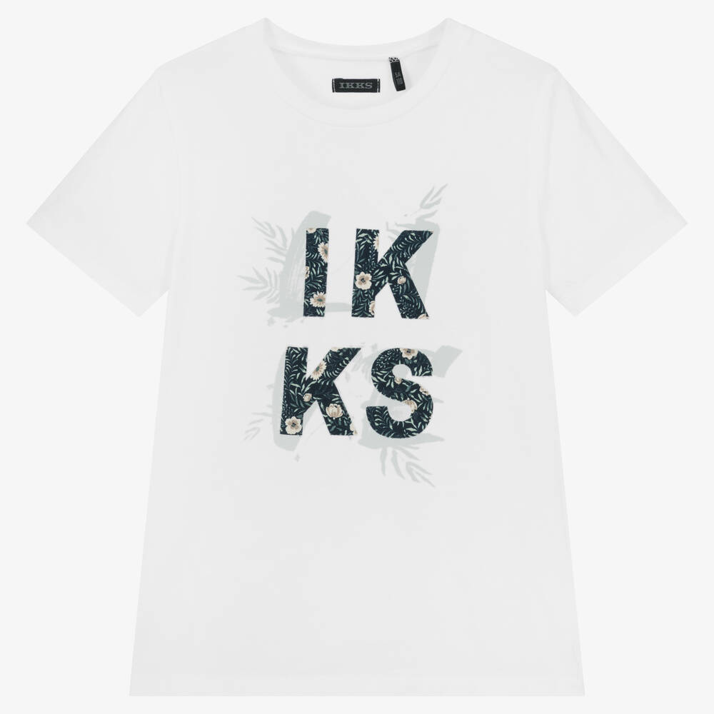 IKKS-Girls White Cotton T-Shirt | Childrensalon Outlet