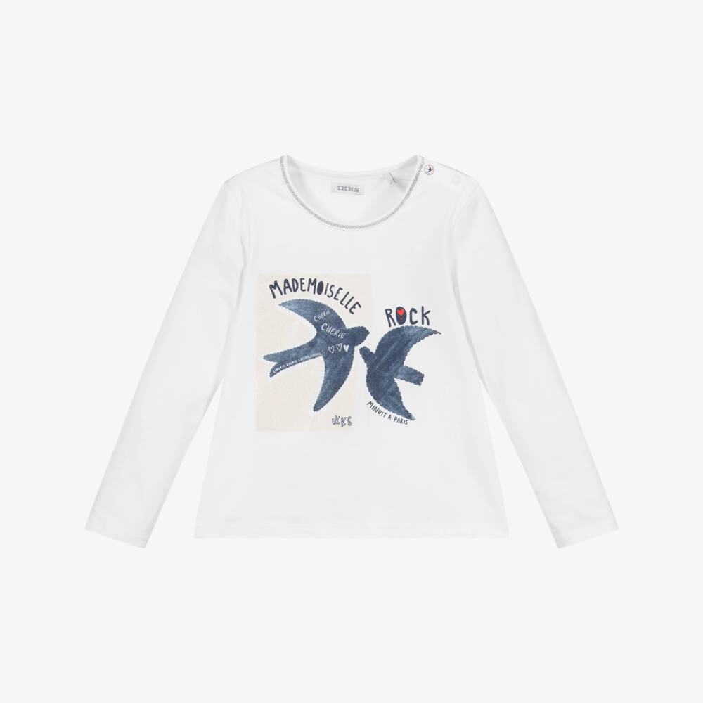 IKKS-Girls White Organic Cotton Top | Childrensalon Outlet
