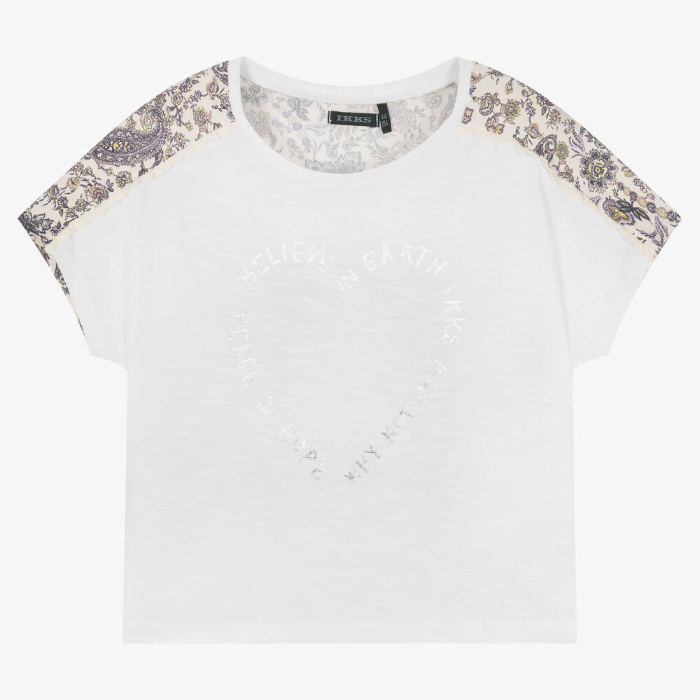 IKKS - Girls White Paisley Print T-Shirt  | Childrensalon
