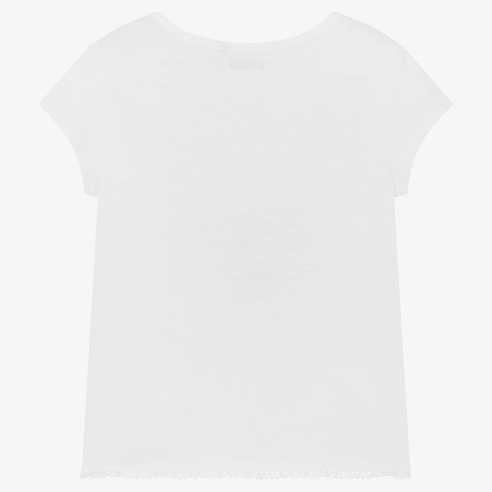 IKKS-Girls White Peace Sign T-Shirt | Childrensalon Outlet