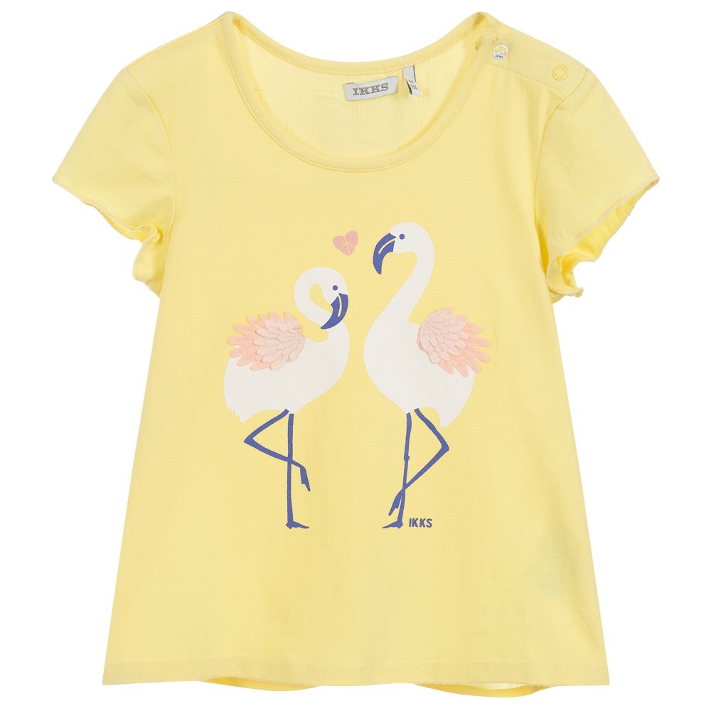 IKKS - Girls Yellow Flamingo T-Shirt | Childrensalon