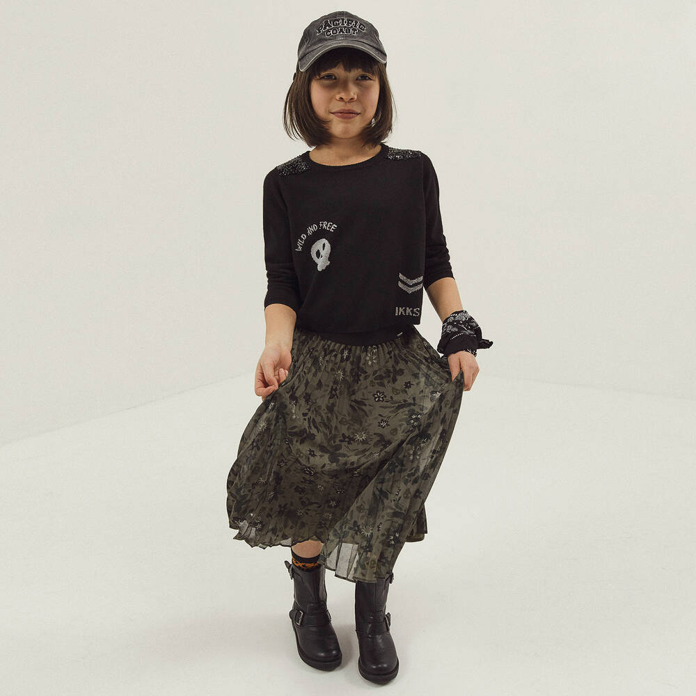 IKKS-Green Floral Plissé Skirt | Childrensalon Outlet