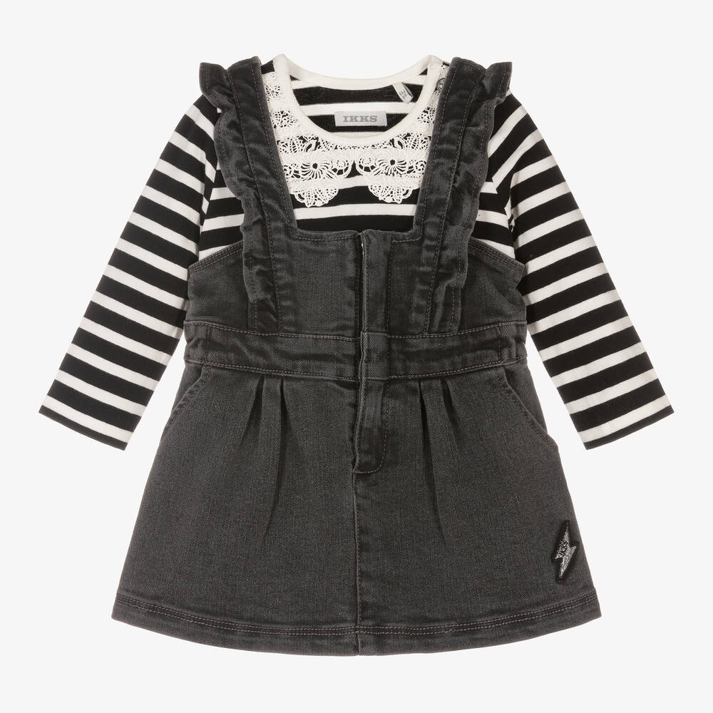 IKKS - Grey Denim Pinafore Dress Set | Childrensalon