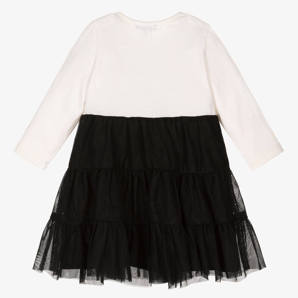 آي كيه كيه إس-فستان قطن جيرسي وتول لون عاجي وأسود | Childrensalon Outlet