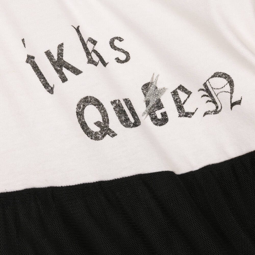 آي كيه كيه إس-فستان قطن جيرسي وتول لون عاجي وأسود | Childrensalon Outlet