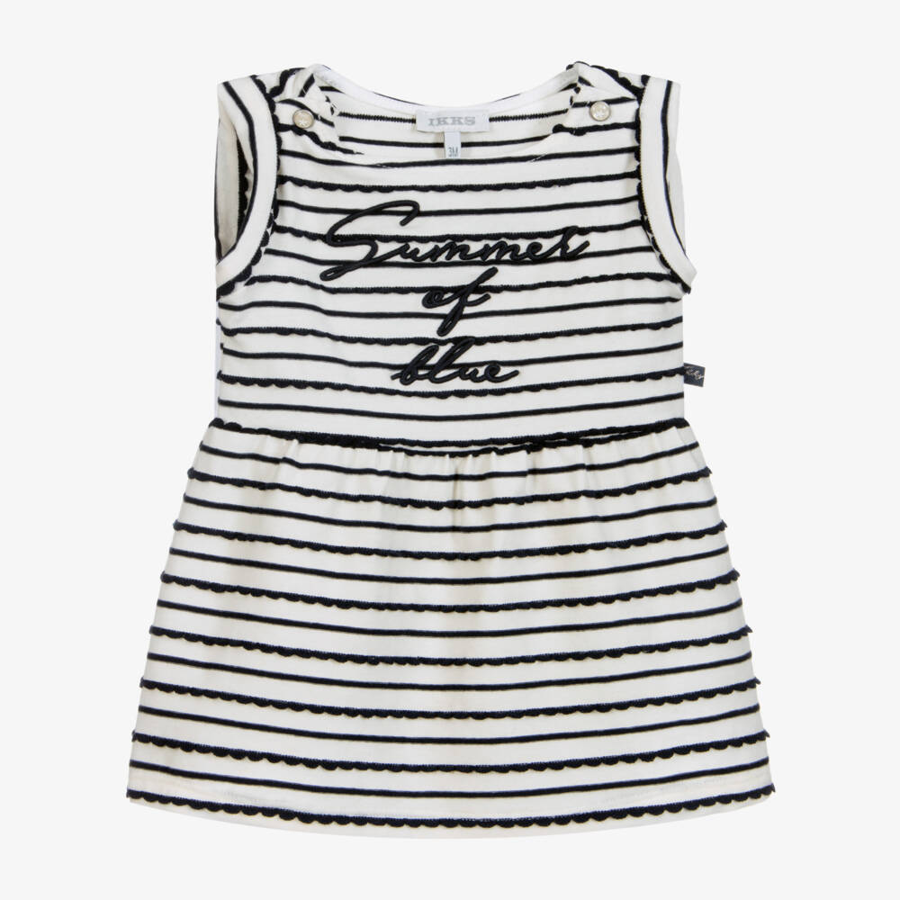 IKKS-فستان قطن مقلم لون عاجي و كحلي | Childrensalon Outlet