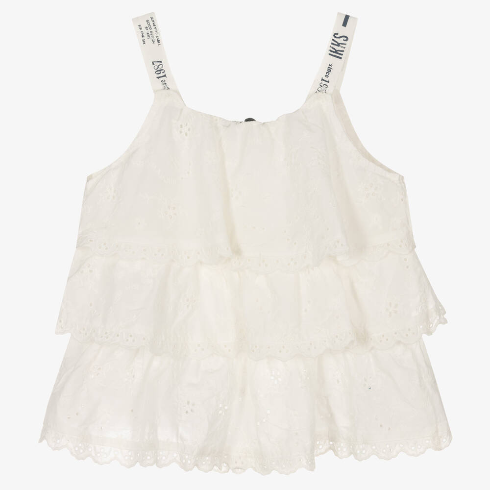 IKKS-Ivory Cotton Broderie Anglaise Top | Childrensalon Outlet