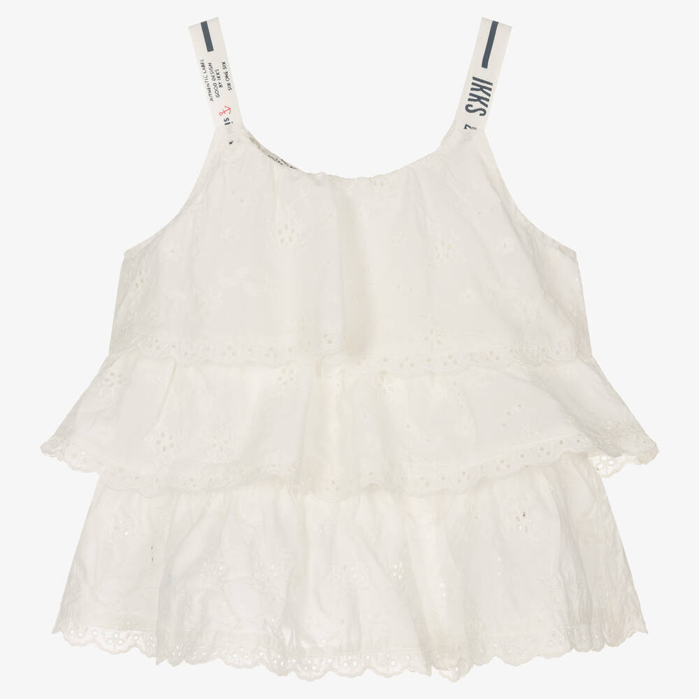 IKKS-Ivory Cotton Broderie Anglaise Top | Childrensalon Outlet