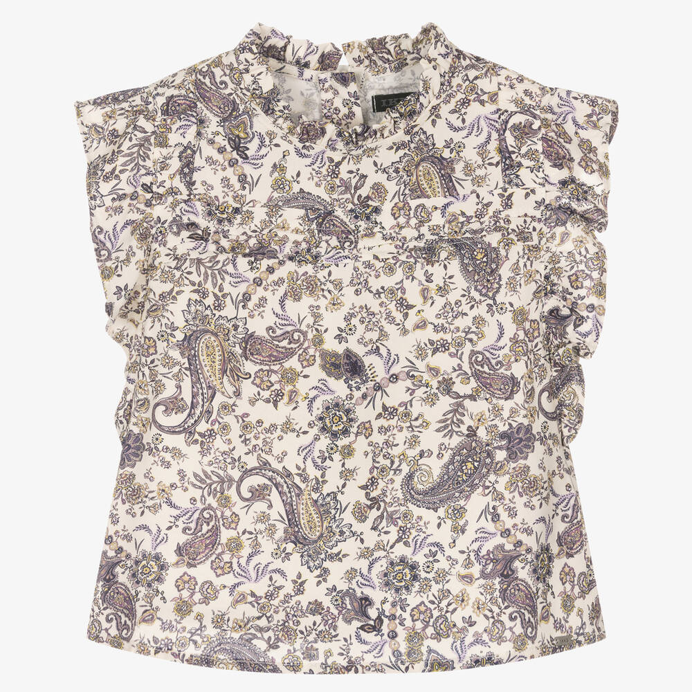 IKKS-Ivory & Purple Paisley Blouse | Childrensalon Outlet