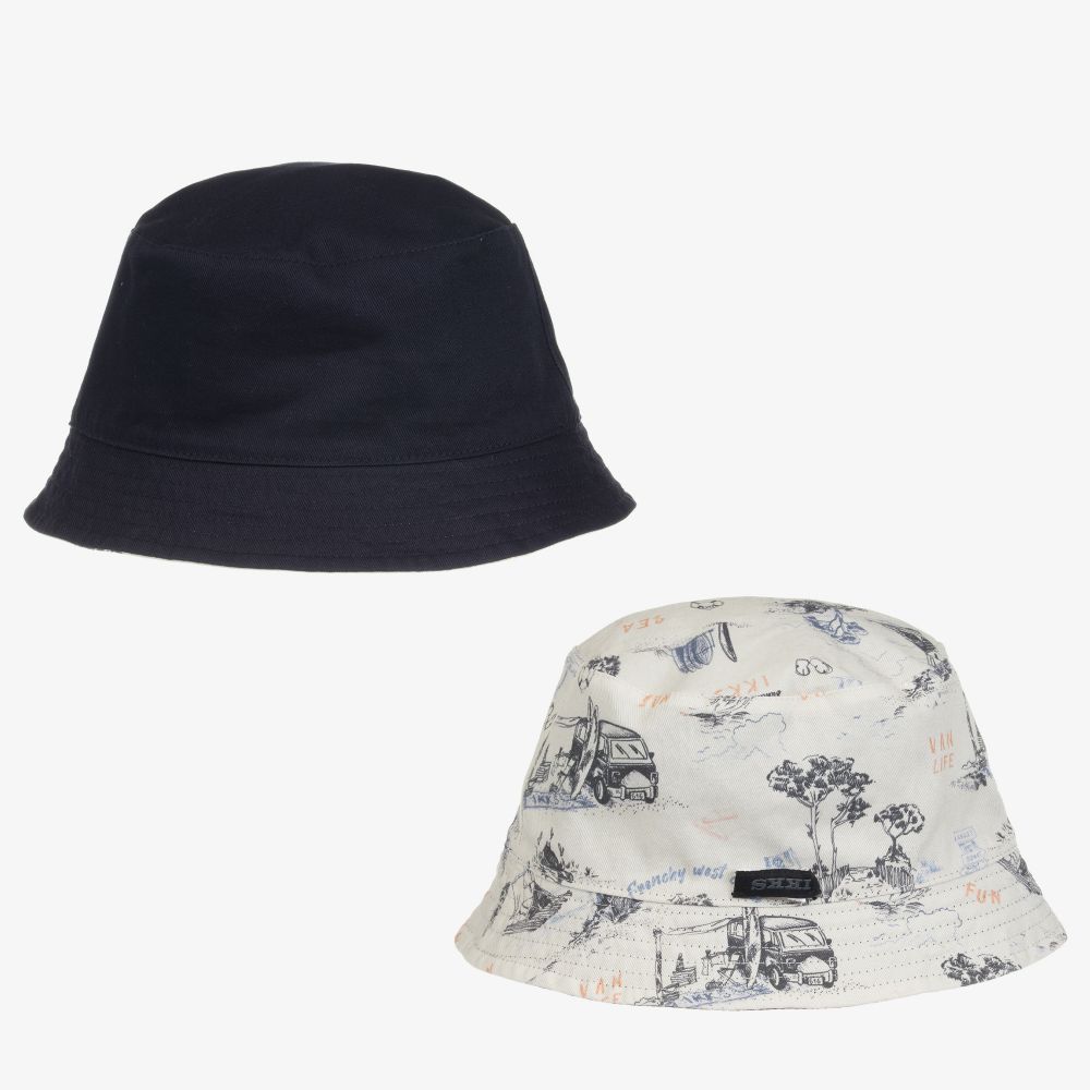 IKKS-قبعة بوجهين قطن تويل لون عاجي وكحلي للأولاد | Childrensalon Outlet