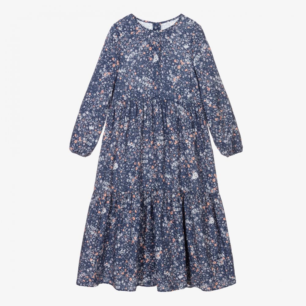 IKKS - Long Blue Floral Viscose Dress | Childrensalon