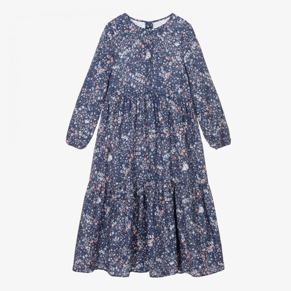 IKKS - Blaues, langes Viskose-Blumenkleid | Childrensalon