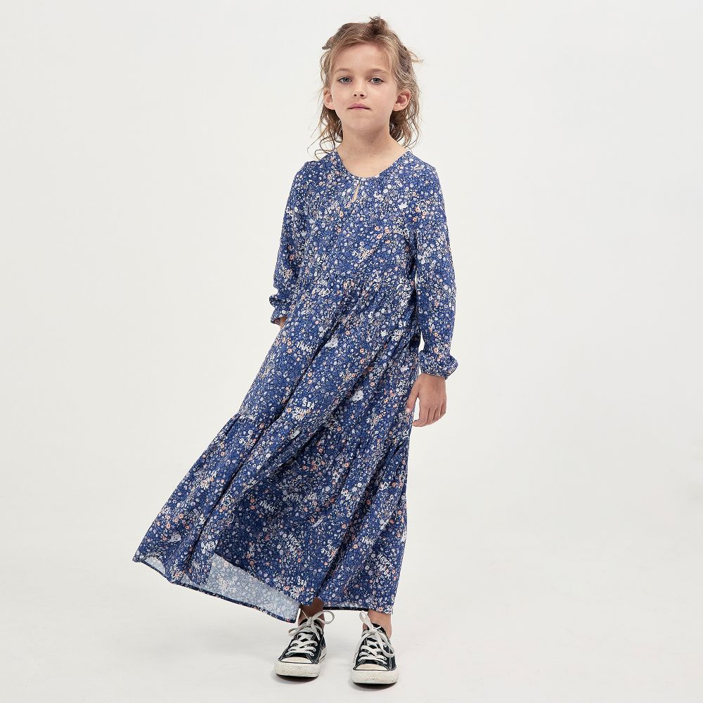 IKKS - Long Blue Floral Viscose Dress | Childrensalon Outlet