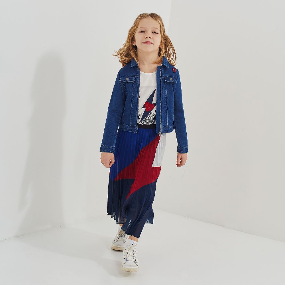 IKKS Jupe longue bleue et rouge en mousseline Childrensalon Outlet