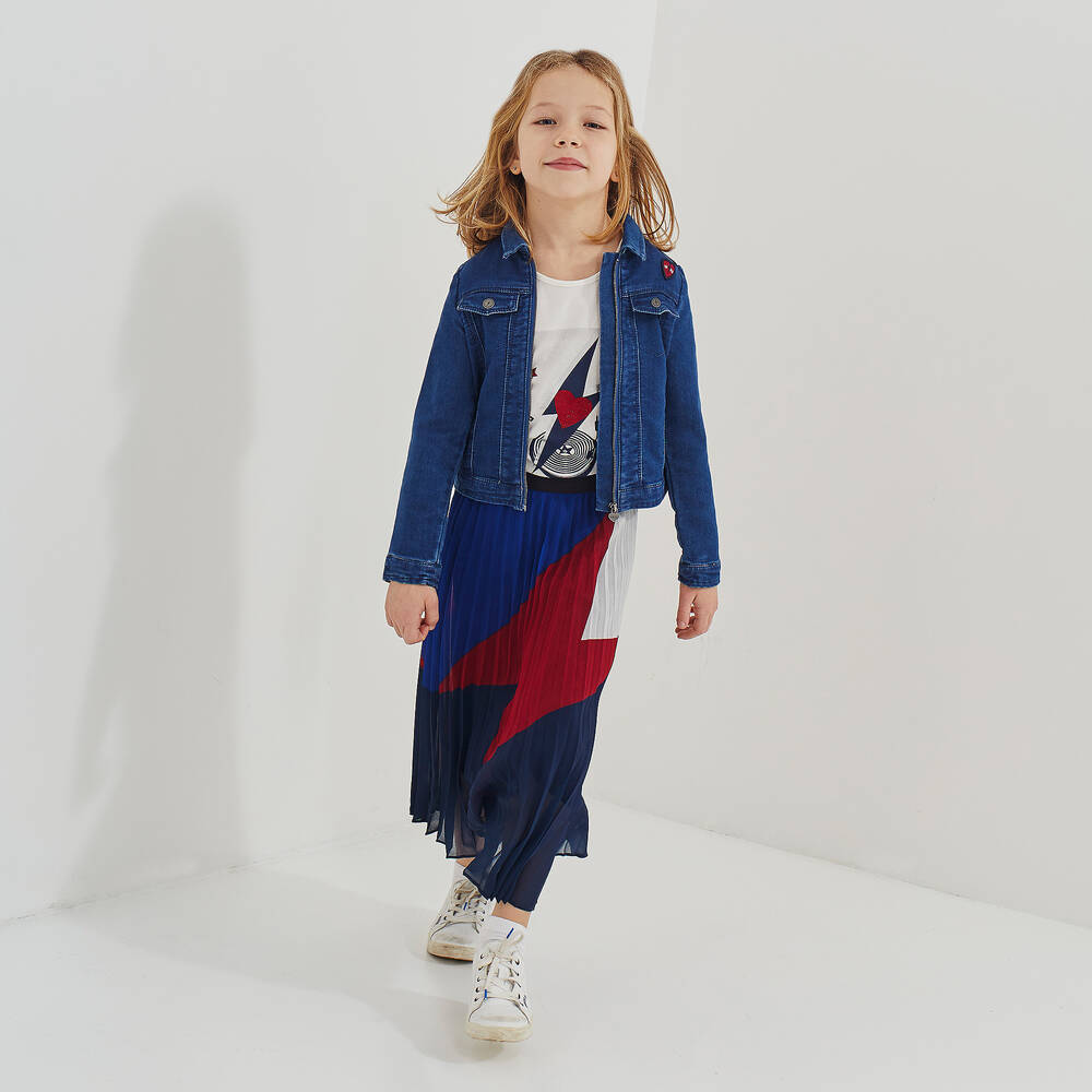 IKKS-Long Blue & Red Chiffon Skirt | Childrensalon Outlet
